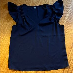 SHEIN Navy Satin Flutter Sleeve V-Neck Blouse